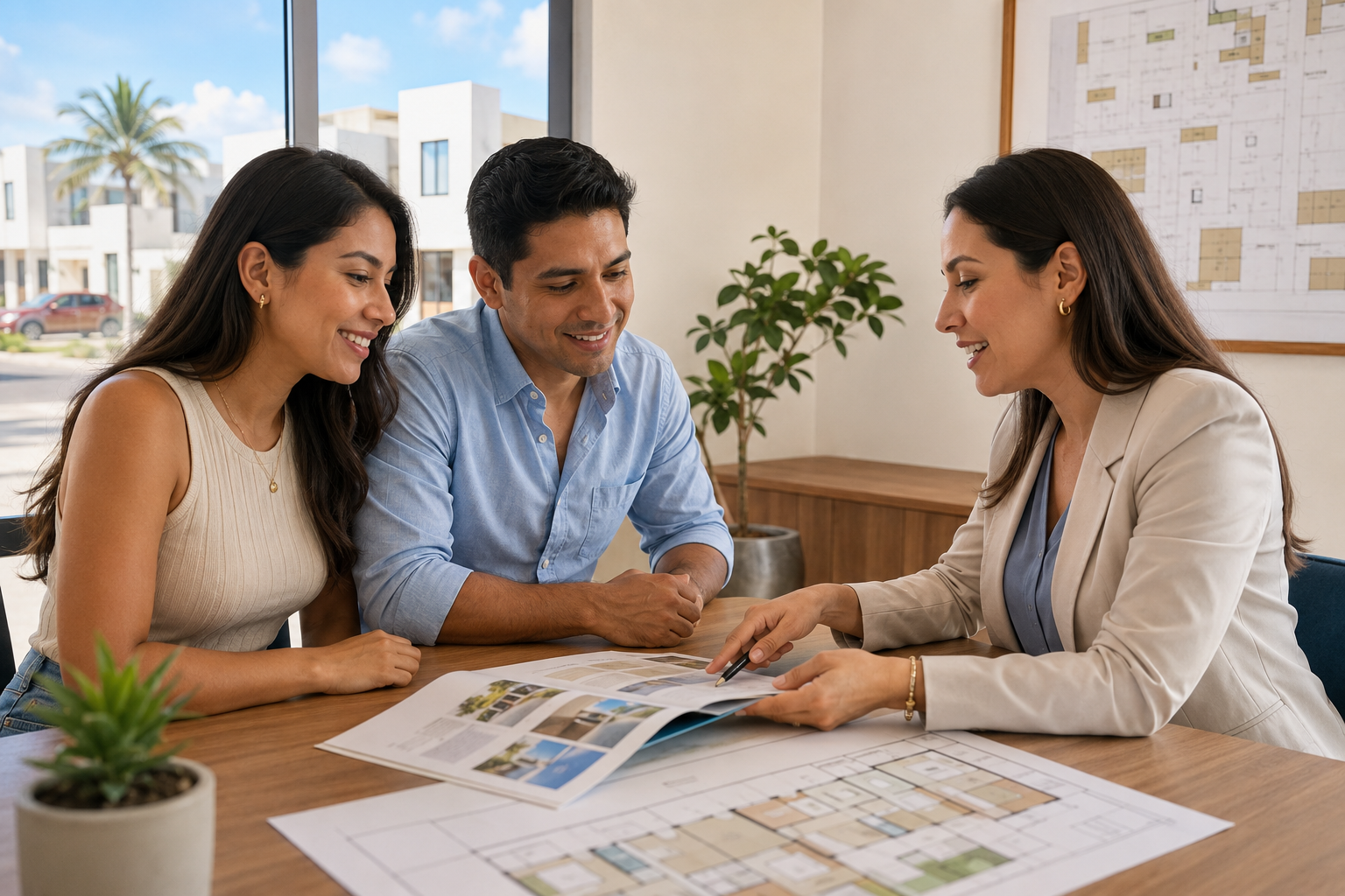 Asesoría de financiamiento habitacional con pareja revisando opciones